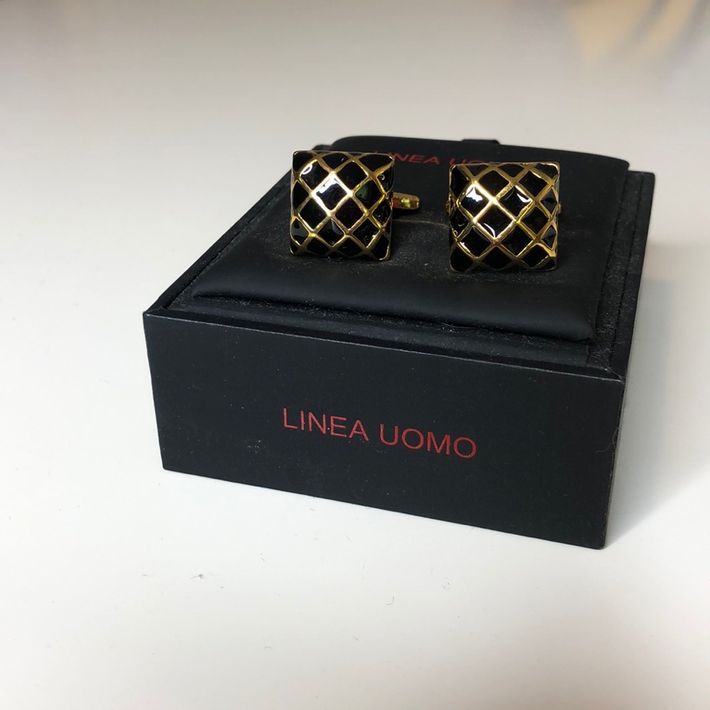 Black and gold diamond print cufflinks